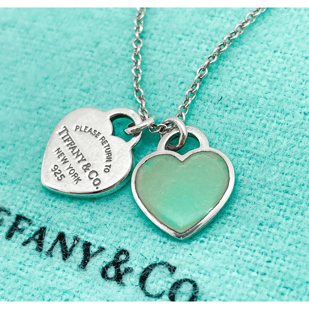 Tiffany & Co. Return to Tiffany Blue Enamel Double Mini Heart Necklace 16” - Picture 4 of 10